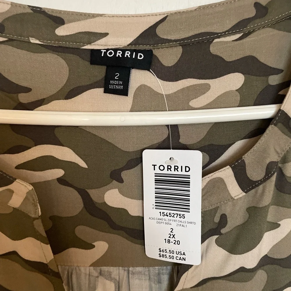 Torrid Sleeveless Zip Front Camo Shirt Dress - Sizes 1X & 2X - Picture 6 of 16